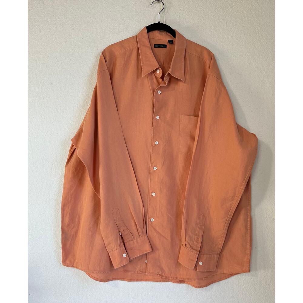 Structure 100% Linen Long Sleeve Preppy Beachy Orange Shirt -Size XXL